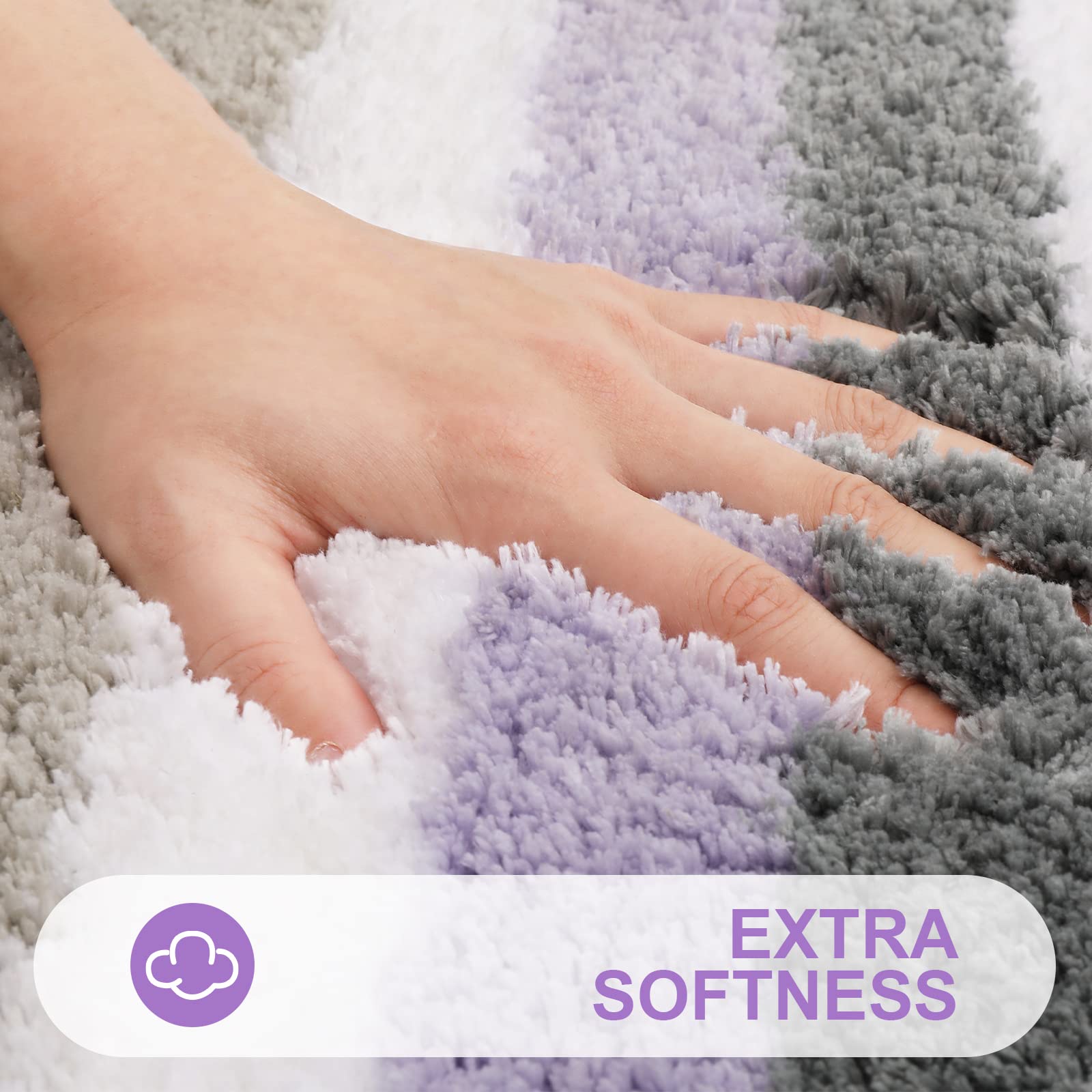 Buganda Microfiber Striped Bathroom Rugs Bath Mat  Extra Thick  Soft and Shaggy  Absorbent  Machine Washable  Anti-Slip Bath Rugs for Bathroom  Tub and Shower  47x24  Purple-Grey